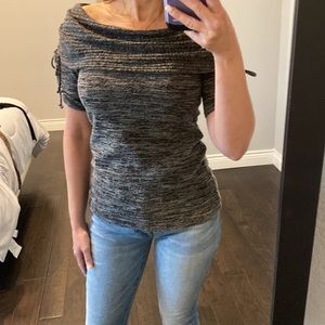 Off shoulder gray sweater boat neck size small